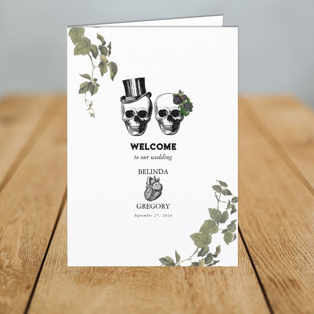 Gothic Heart Floral Skull Hochzeitsorden Programm (Gothic Heart Floral Skull Wedding Order of Service Program)