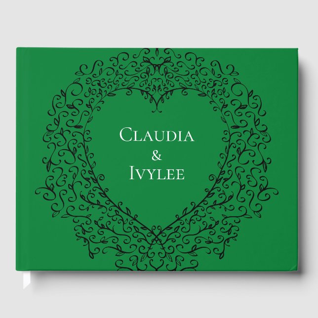 Gothic Heart Guest Book Green & Black Gästebuch (Vorderseite)
