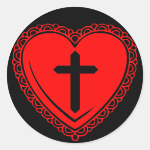 Gothic Heart + Kreuz Aufkleber (Schwarz + Rot)