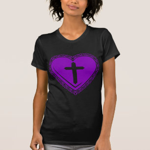 Gothic Heart + Kreuz (Schwarz Lila) T-Shirt