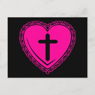 Gothic Heart + Kreuz (Schwarz + Pink) Postkarte
