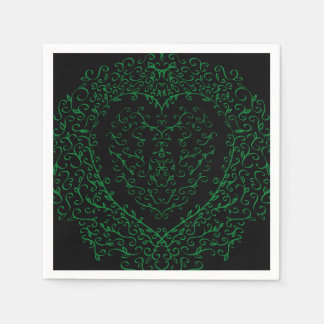Gothic Heart Paper Napkin Green & Black 3 Serviette
