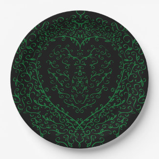Gothic Heart Paper Plate Green & Black 2 Pappteller
