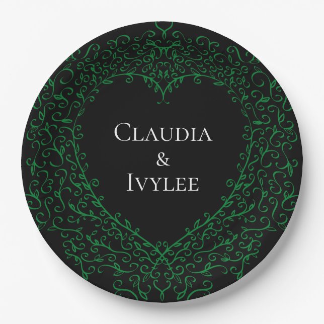 Gothic Heart Paper Plate Green & Black 3 Pappteller (Vorderseite)