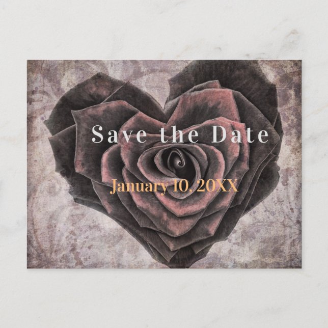 Gothic Heart Rose Dark Romance Save the Date Ankündigungspostkarte (Vorderseite)