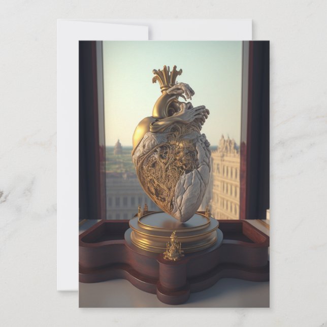 Gothic Heart Skulptur auf Holzdisplay Feiertagskarte (Vorderseite)