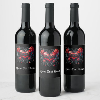Gothic Heart Valentine Bottle Labels Weinetikett
