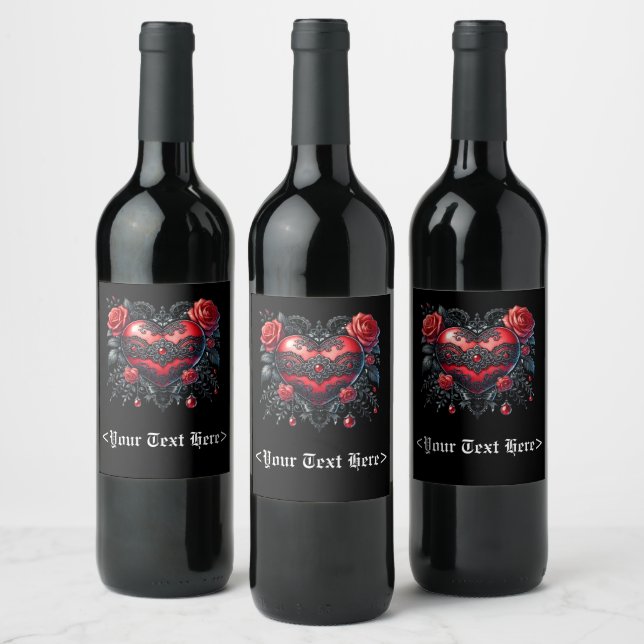 Gothic Heart Valentine Bottle Labels Weinetikett (Flaschen)