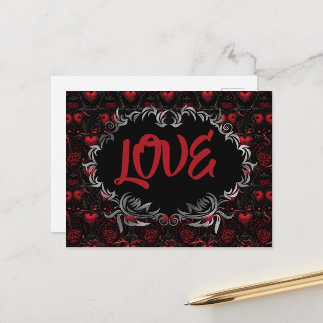 Gothic Hearts LOVE Valentine  Postkarte (Vorderseite/Rückseite Beispiel)