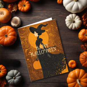 Gothic Hexch Pumpkin Halloween Eleganter Jugendsti Karte