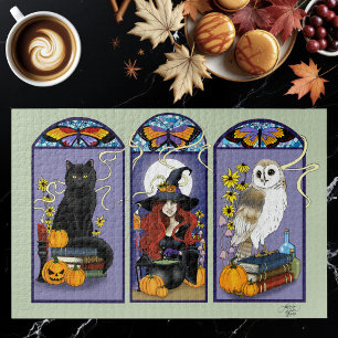 Gothic Hexe schwarze Katze Eule Halloween Jugendst