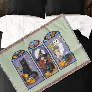 Gothic Hexe schwarze Katze Eule Halloween Jugendst Decke
