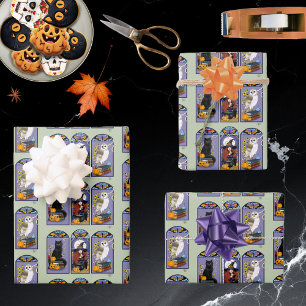 Gothic Hexe schwarze Katze Eule Halloween Jugendst Geschenkpapier Set
