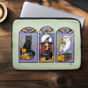 Gothic Hexe schwarze Katze Eule Halloween Jugendst Laptopschutzhülle