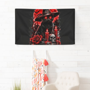 Gothic Hexe schwarze Katze Halloween Totenkopf Ker Banner