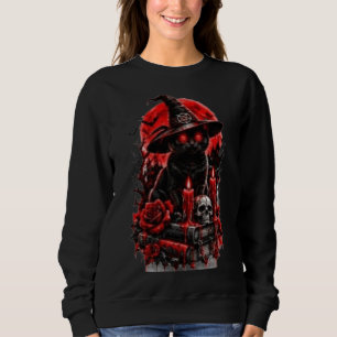 Gothic Hexe schwarze Katze Halloween Totenkopf Ker Sweatshirt