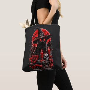 Gothic Hexe schwarze Katze Halloween Totenkopf Ker Tasche