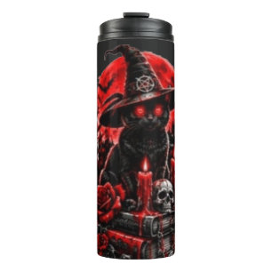 Gothic Hexe schwarze Katze Halloween Totenkopf Ker Thermosbecher