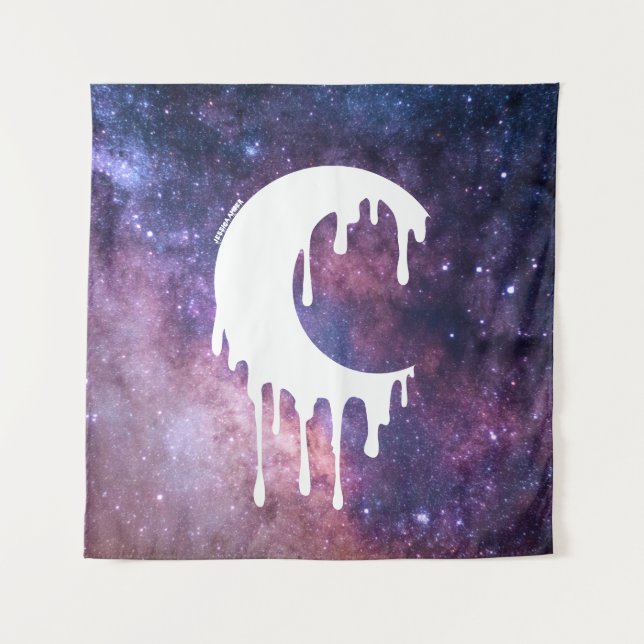 Gothic Hexe White Dripping Moon Silhouette Galaxy Wandteppich (Vorderseite)