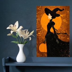 Gothic Hexen-Kürbis Halloween Elegant Art Nouveau Poster