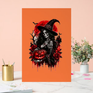 Gothic Hexen-Kürbis Halloween Schwarze Katze Gruse Acrylschild