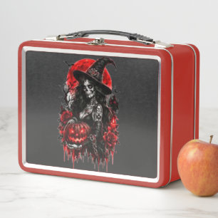 Gothic-Hexen-Kürbis-Halloween-Schwarze Katze Gruse Metall Brotdose