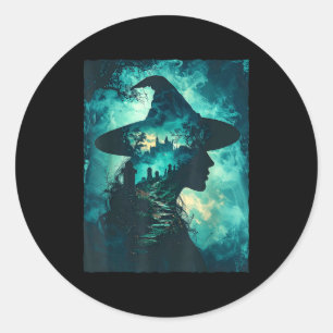 Gothic Hexen-Silhouette Spukschloss Friedhof Runder Aufkleber
