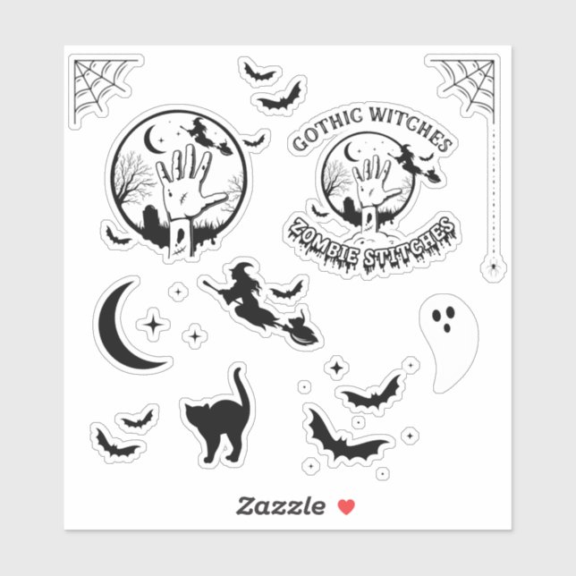 Gothic Hexen Zombie Stitches Sticker Cutouts (Blatt)
