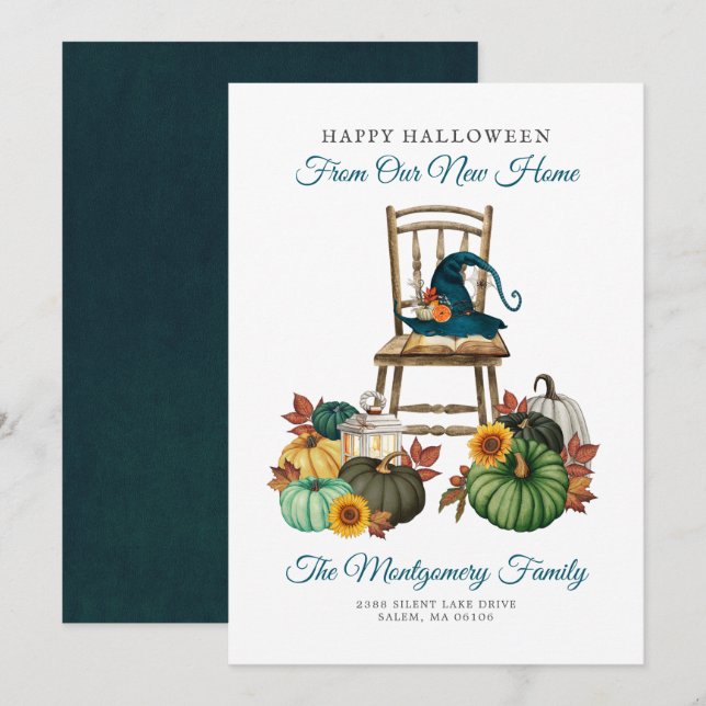 Gothic Hexenkürbis Halloween Neue Zuhause Moving Ankündigung (Vorne/Hinten)