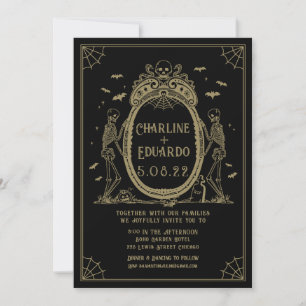 Gothic Hochzeit Gold Skelett Hochzeits- Einladung