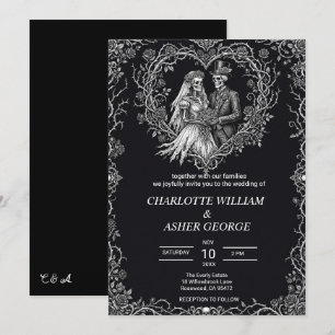 Gothic Hochzeit Skelett Paar Halloween Einladung
