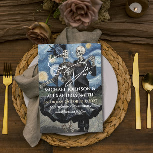 Gothic-Hochzeit Süße Skelette tanzen im Stil von V Save The Date