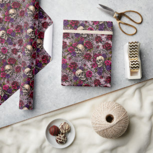 Gothic Hochzeits-Skelett-Totenkopf und Rose Geschenkpapier