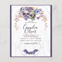 Gothic-Hochzeitseinladung Lila Orange Schädel