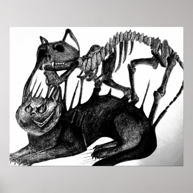 Gothic Horror Art - Cat Skeleton Poster (Vorne)
