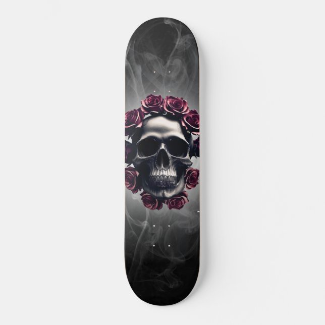 Gothic Horror Dark Skull und Rose Skateboard (Vorderseite)