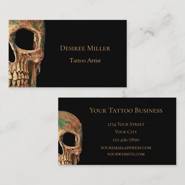 Gothic Human Half Skull Brown Green Tattoo Shop Visitenkarte (Vorne/Hinten)