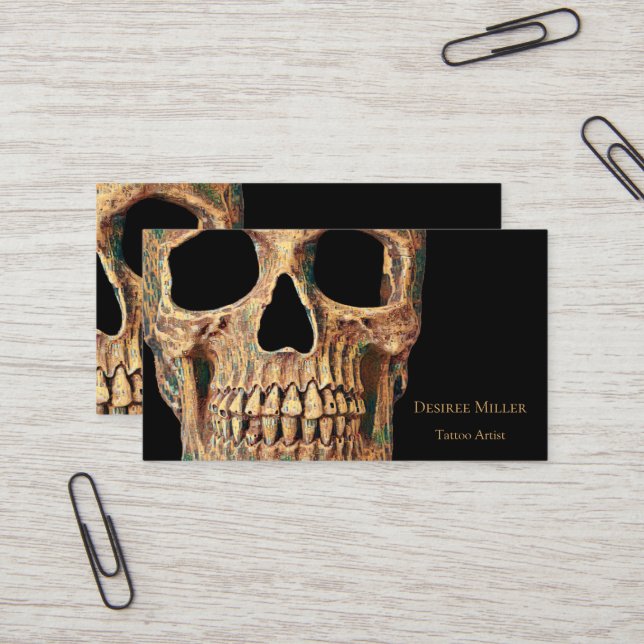 Gothic Human Half Skull Brown Green Tattoo Shop Visitenkarte (Vorderseite/Rückseite Beispiel)