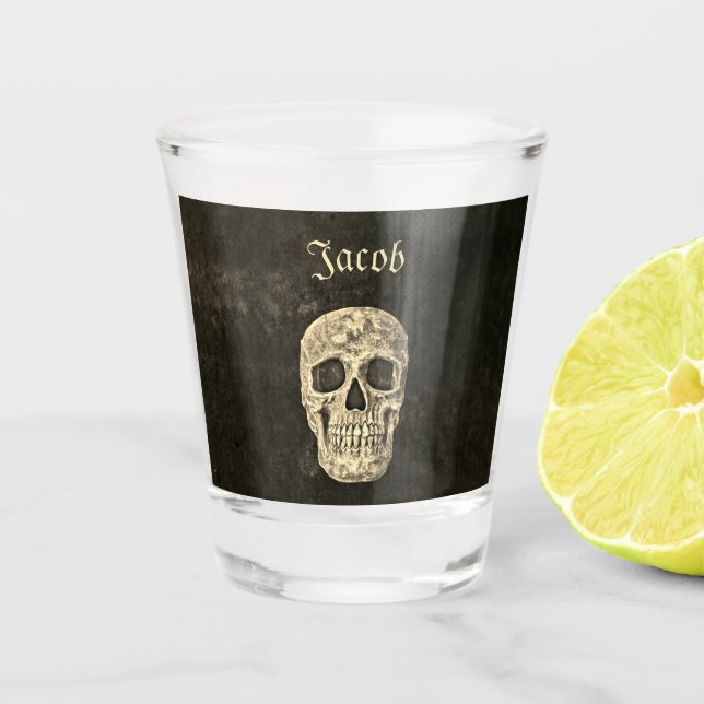 Gothic Human Skull Beige Black Texture Grunge Schnapsglas (Vorderseite)