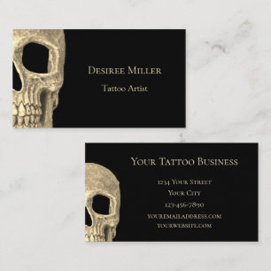 Gothic Human Skull Face Beige Black Tattoo Shop Visitenkarte