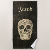 Gothic Human Skull Texture Black and Beige Grunge