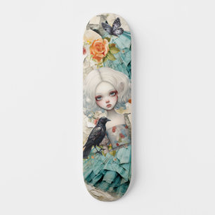 Gothic Inspirier Blue Dress & Peach Rose Skateboar Skateboard
