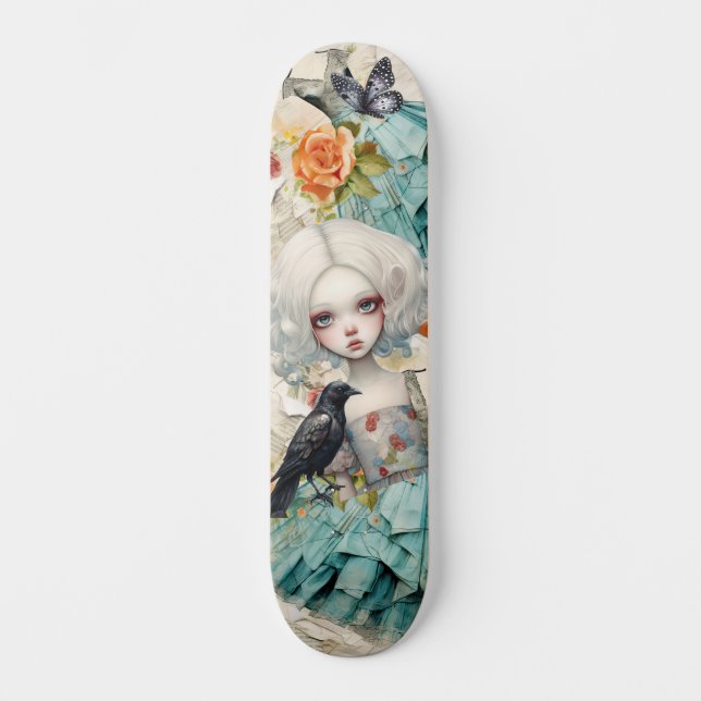 Gothic Inspirier Blue Dress & Peach Rose Skateboar Skateboard (Vorderseite)
