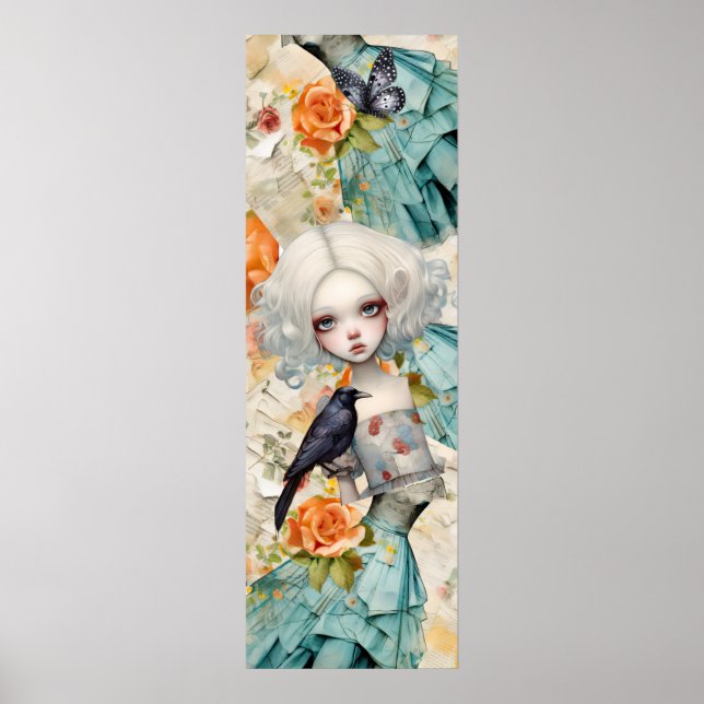 Gothic Inspiriert Blue Dress Peach Florals Raven Poster (Vorne)