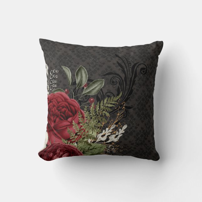 Gothic Inspiriert Rot-Schwarz-Rose Kissen (Vorderseite)