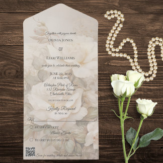 Gothic Ivory Rose Silhouette QR Code All In One Einladung