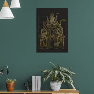Gothic Kathedrale Außenansicht Blaupause Kunstprin Poster