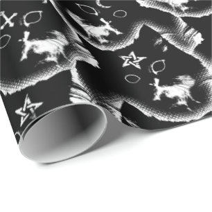 Gothic-Kätzchen-Hexe Schwarze Katze Pentagramm und Geschenkpapier