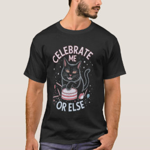 Gothic Katze mit Geburtstagskuchen Kunst T-Shirt