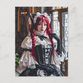 Gothic Kawaii Maid mit roten Braids Postkarte